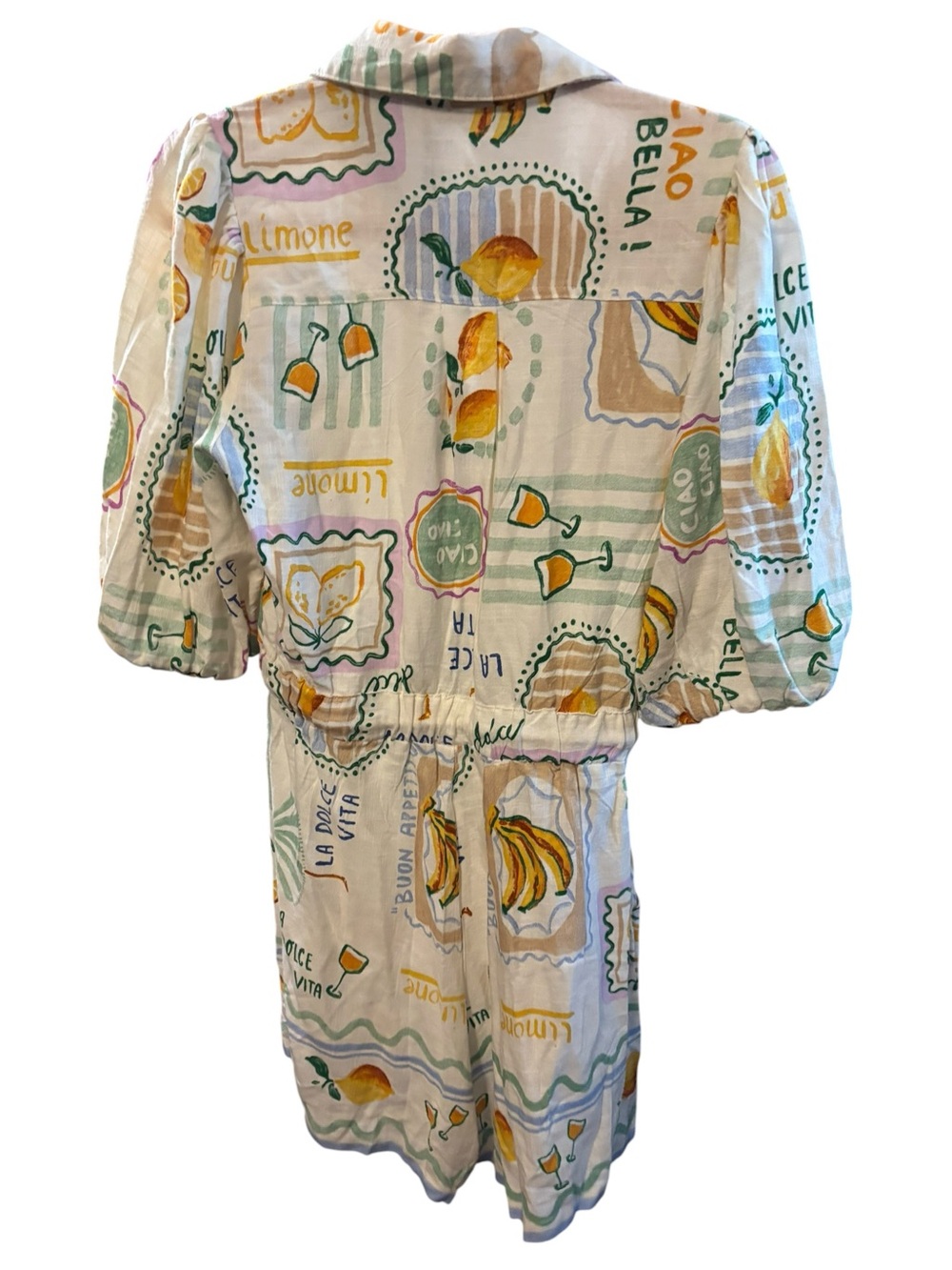 La Vie En Rose Cream with Lemon & Mint Graphic Print Romper - Picture 3 of 11